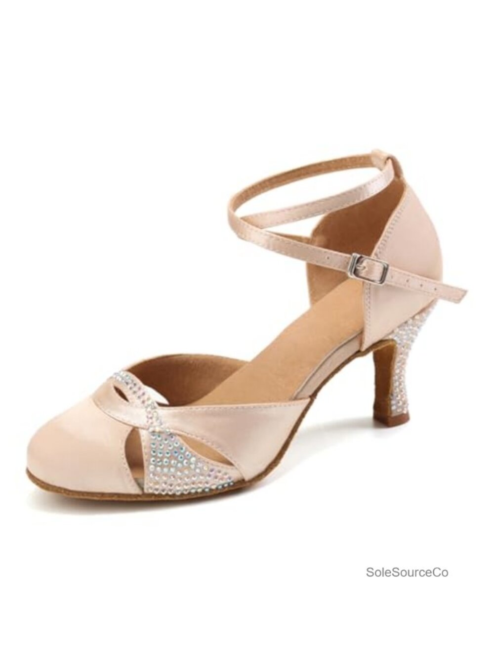 Women's Rhinestone Closed Toe Latin Dance Shoes Ballroom Heels Satin